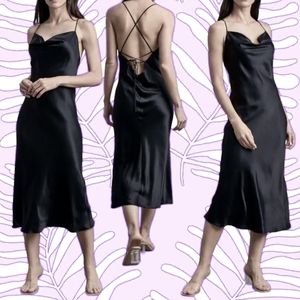 Silk Maison Cowl neck black midi dress size xxs